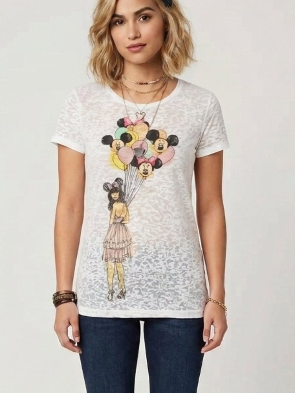 Disney Park white burnout t-shirt Mickey Minnie balloons pink cute Medium